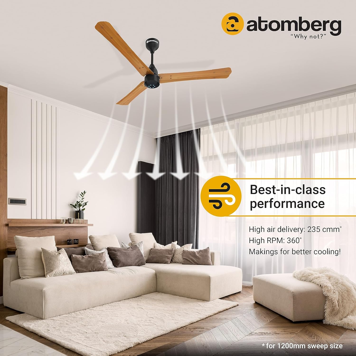 atomberg Renesa+ 1200mm BLDC மோட்டார், ரிமோட் எனர்ஜி சேவிங் சீலிங் ஃபேன் (ஓக் மரம்) 