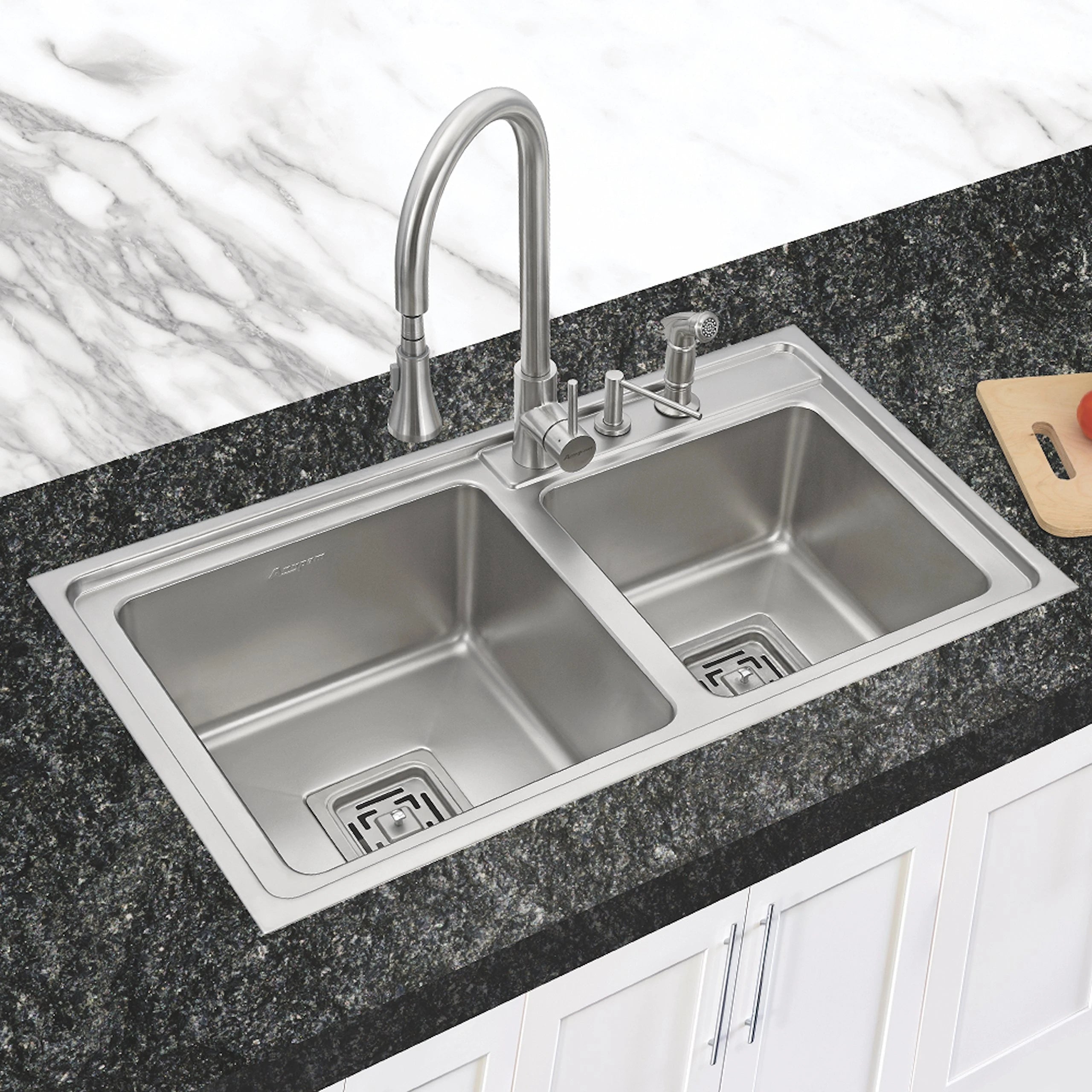 Anupam SS804DB Kitchen Sink, 316 SS Double Square Bowl (36x20x9), Satin Finish