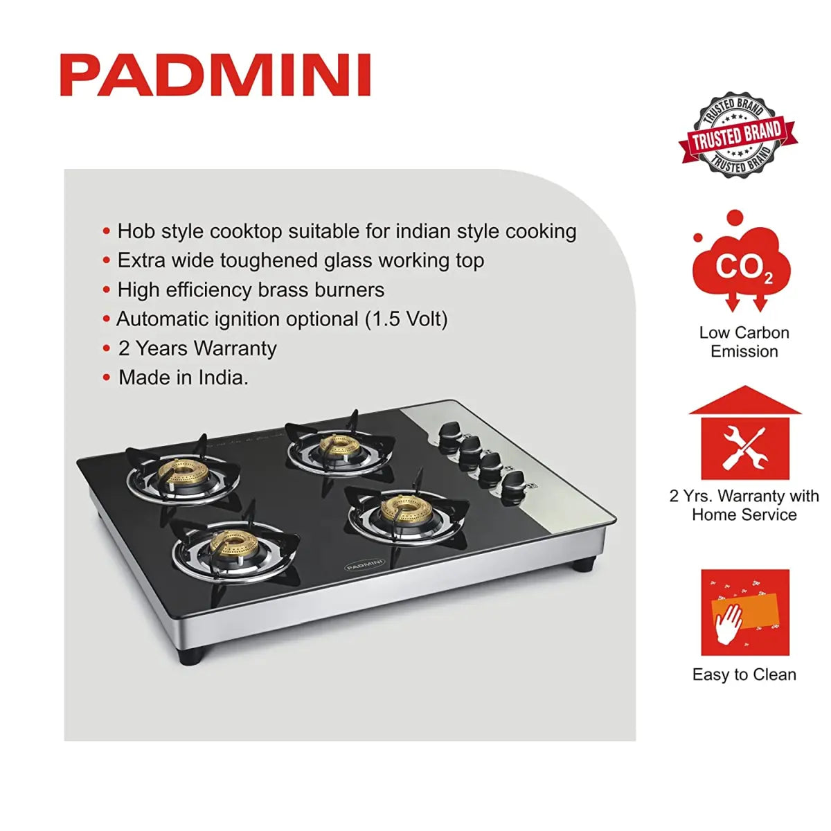 Padmini Four Burner Gas Stove - CS 4 GT HS