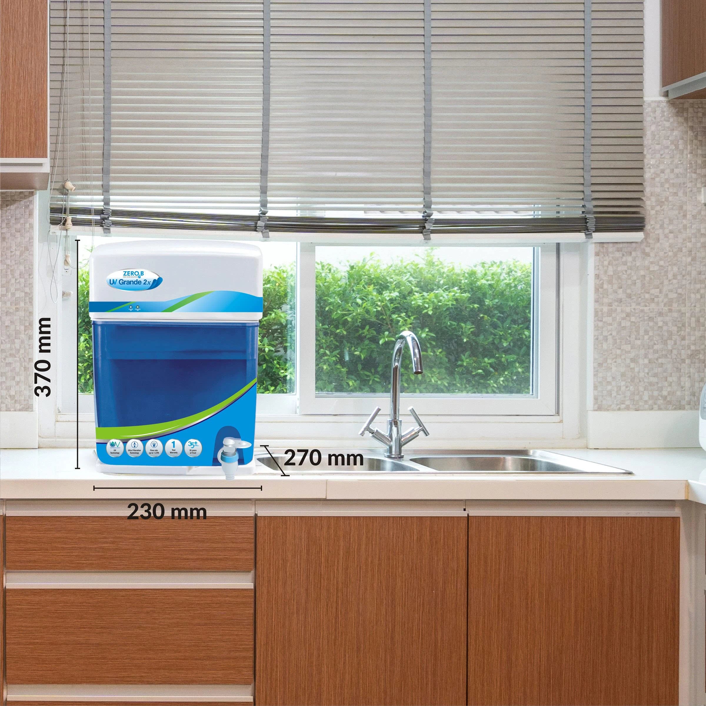 Zero B Grand 6L UV+UF Water Purifier (White/Blue) with 4 Stage Purification & Detachable Tank