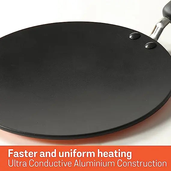Meyer Aluminium Non Stick Curved Tawa Gas Base 01757 26cm/5mm Orange