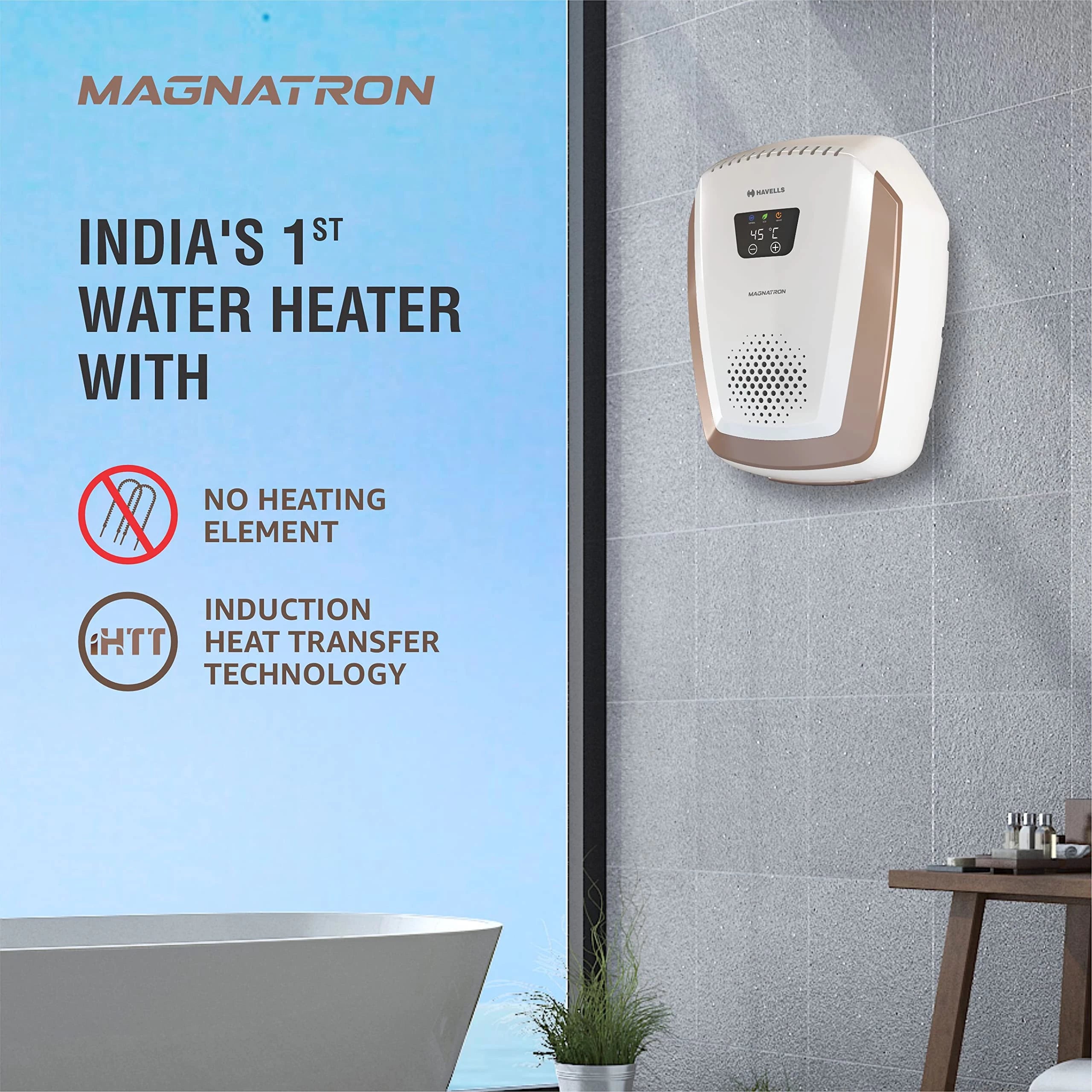Havells 25L Storage Water Heater (White Champagne Gold), Wall Mounting - NO HEATING ELEMENT, No Scaling