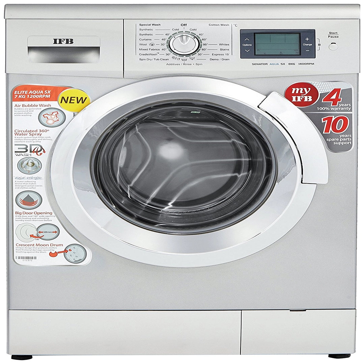 IFB 7 kg Fully-Automatic Front Loading Washing Machine (Elite Aqua SX, Silver)