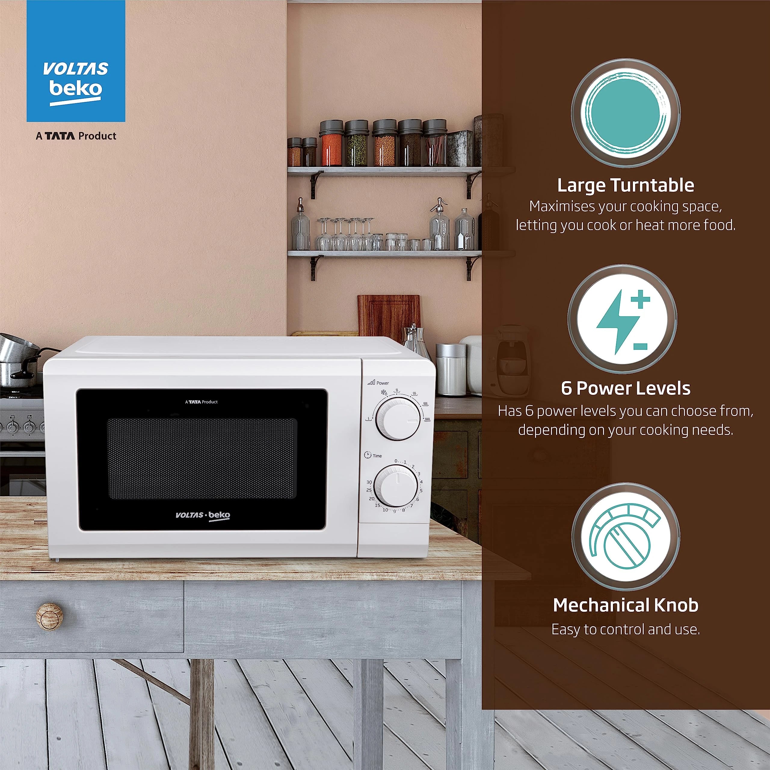 Voltas Beko 17 Litres Solo Microwave Oven (Pre-Heating Function, MS17WM, White)