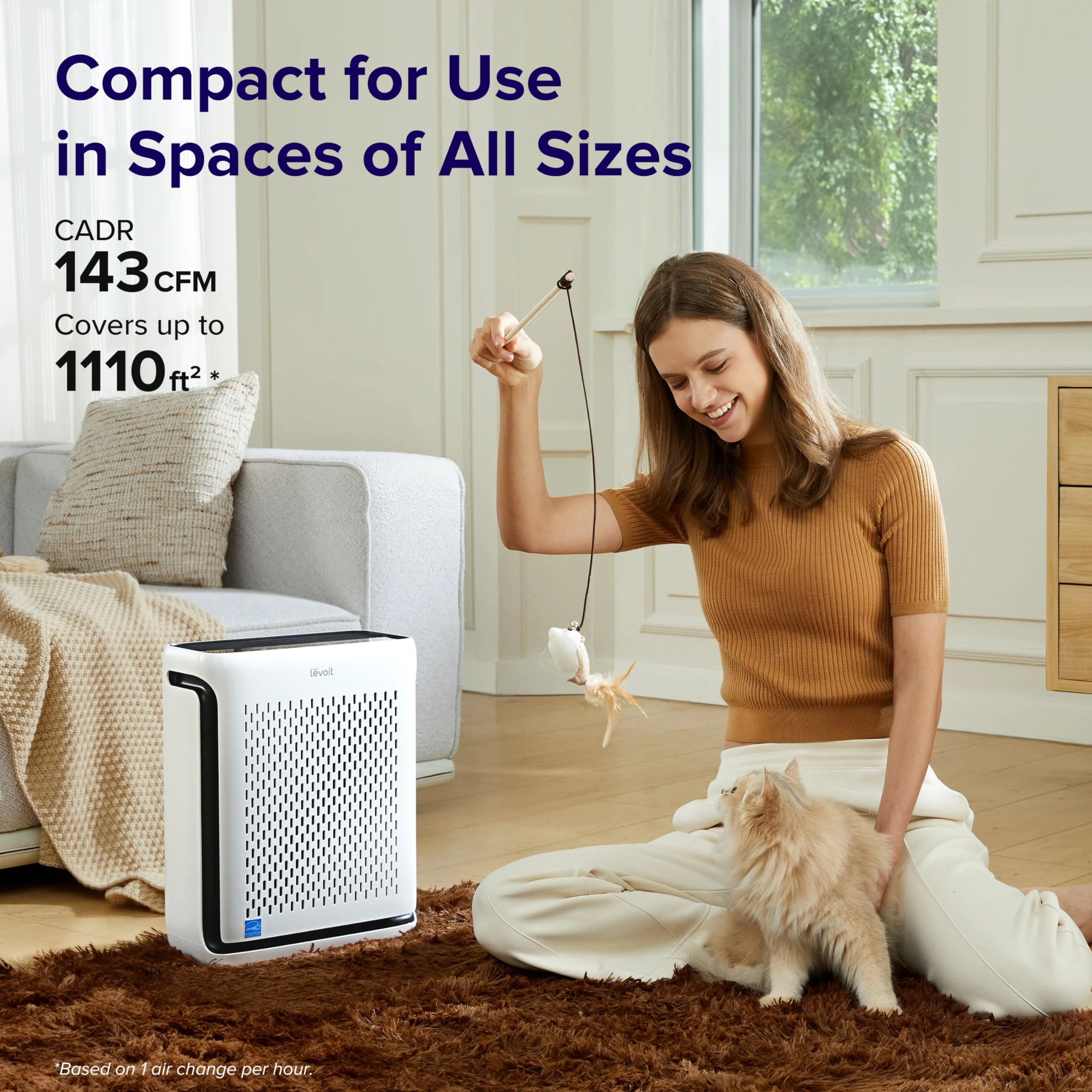 LEVOIT Air Purifiers for Home Large Room Bedroom Up to 1110 Ft² with Air Quality and Light Sensors, Smart WiFi, Washable Filters, HEPA Filter Captures Pet Hair, Allergies, Dust, Smoke, Vital 100S