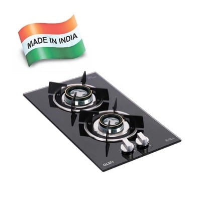 Glen 2 Burner Auto Ignition Built in Glass Hob 1012 RO DB