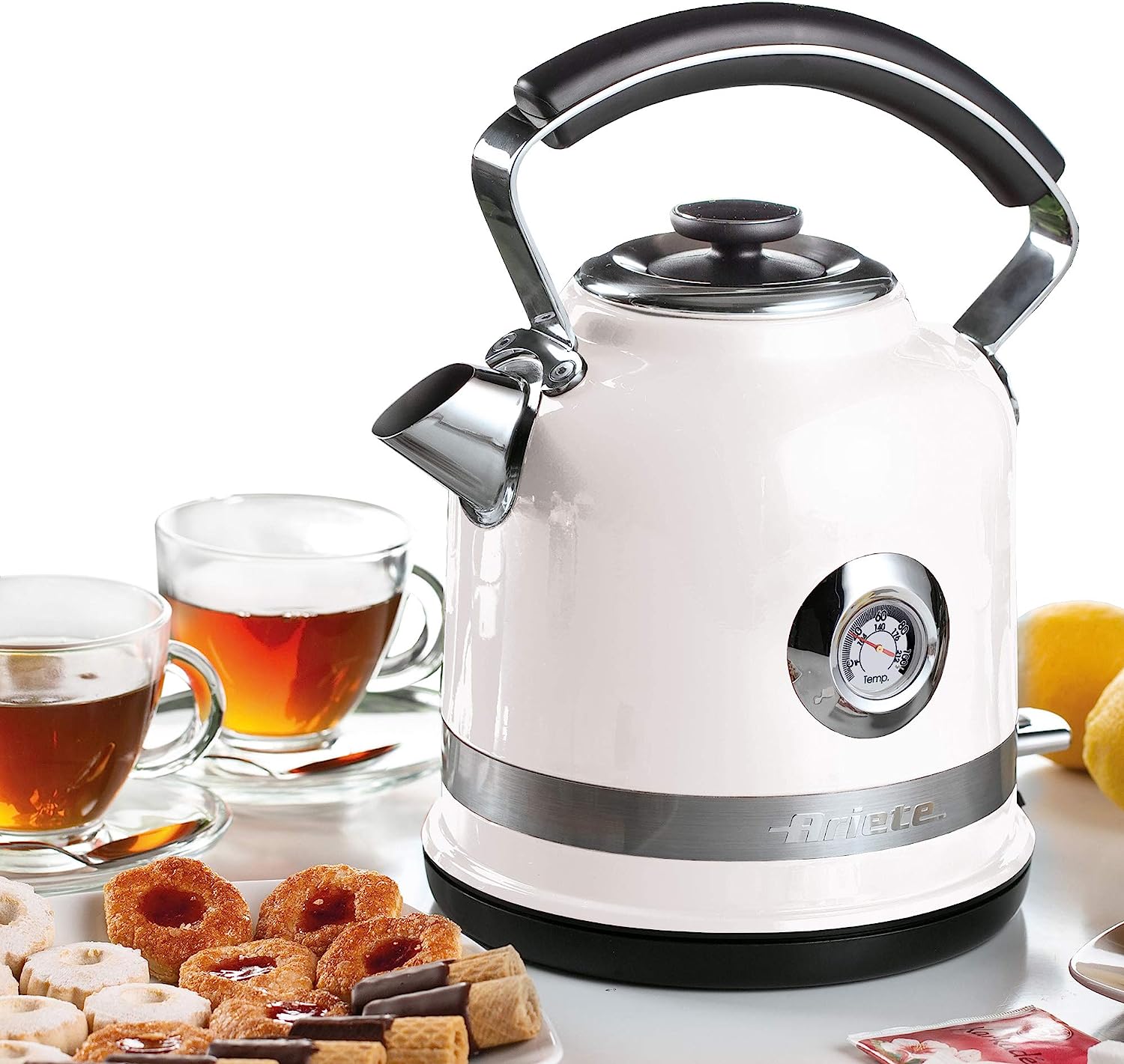 Ariete 2854B Moderna Cordless Electric Kettle, Stainless Steel Body, 1.7 Litre Capacity, White