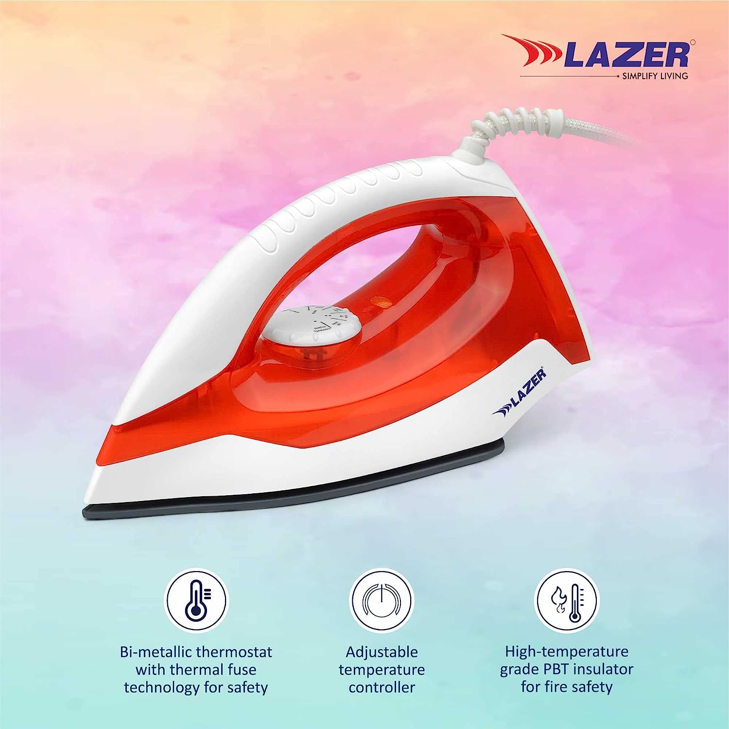 Lazer Ultimate ISI Certified 1100W Dry Iron With Over Heating Safety(Red)