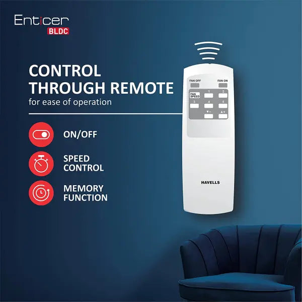 Havells Enticer 1200mm Energy Saving with Remote Control BLDC Ceiling Fan Champagne