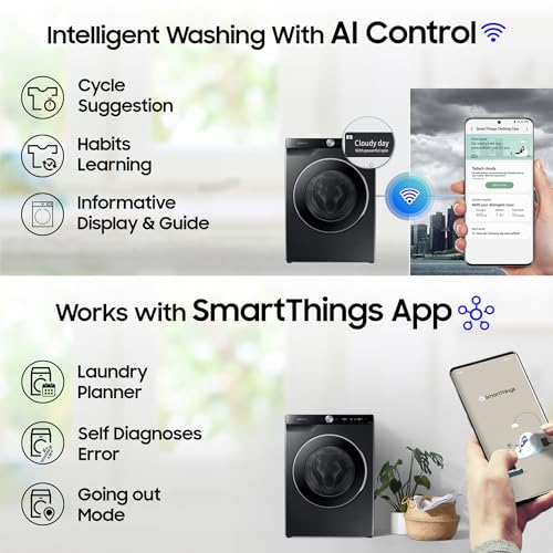 Samsung 11 kg, 5 Star, AI Ecobubble, Super Speed, Wi-Fi, Hygiene Steam with Inbuilt Heater, Digital Inverter, Fully-Automatic Front Load Washing Machine (WW11CG604DLBTL, BLACK CAVIAR, 2023 Mo
