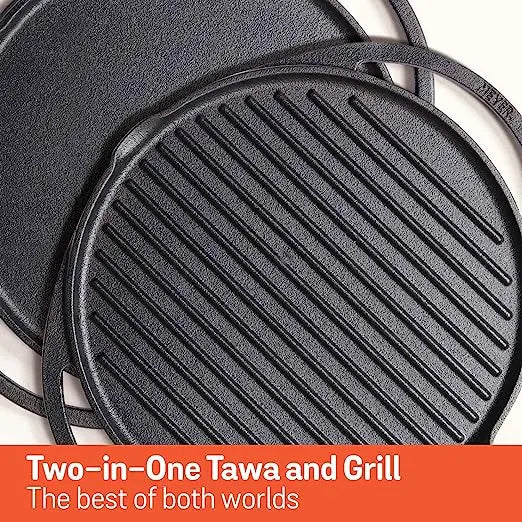 Meyer Cast Iron 2 in 1 Tawa and Grill 30 cm Black