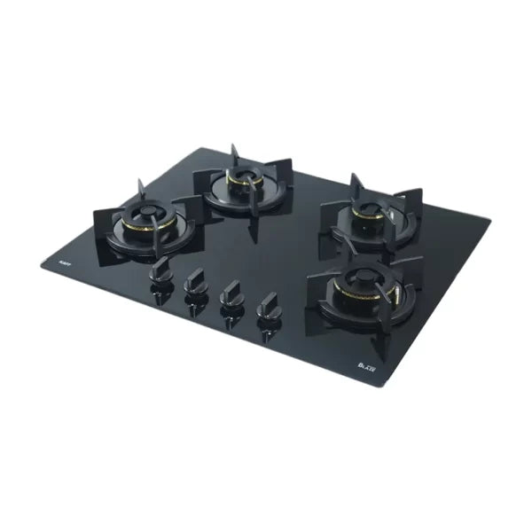 Kaff BZ 654 65CM Black Forged Brass Burners Electric Ignition Cast Iron Pan Supports 8mm Thickness Tempered Glass Built-In Hob
