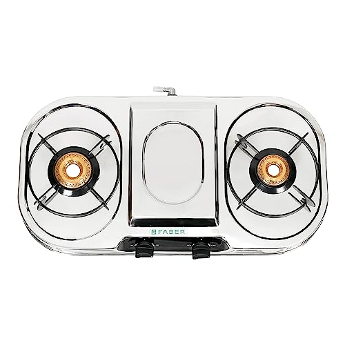 Faber high efficiency 2 Brass Burner gas stove|| Stainless Steel|| ISI Certified gas stove, Manual Ignition, (COOKTOP CRYSTAL 2BB SS) 2 year comprehensive warranty