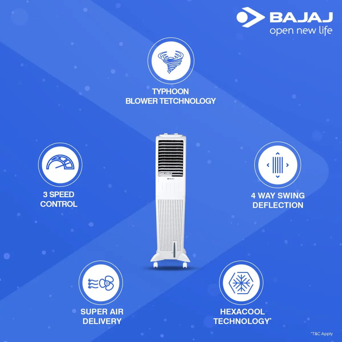 Bajaj TMH50 Tower AIR Cooler 50L White