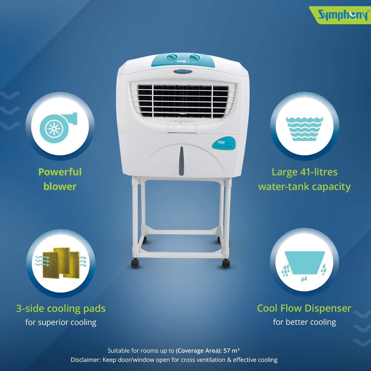 Symphony Sumo Jr Desert Cooler & Trolley Blower-45L White