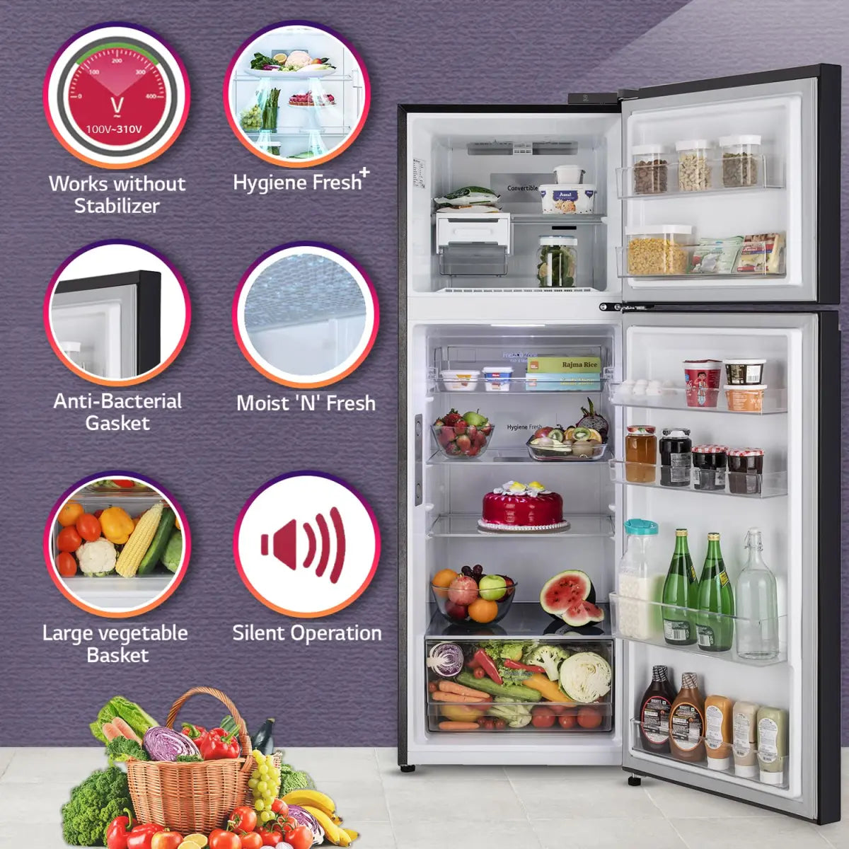 LG 340 L 3 Star Frost-Free Smart Inverter Wi-Fi Double Door Refrigerator (GL-T342VESX, Ebony Sheen, Convertible & Door Cooling+, 2022 Model)