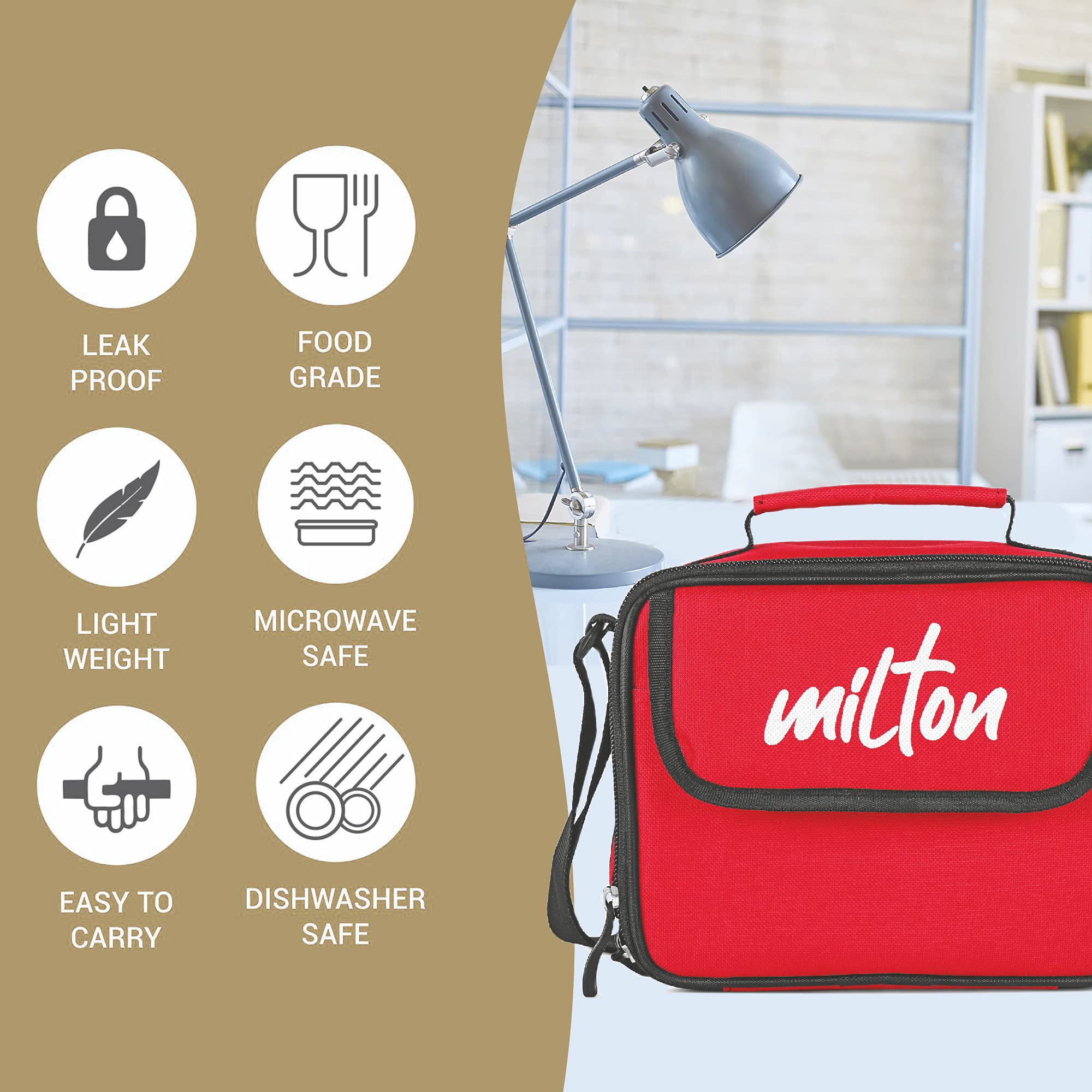MILTON New Meal Combi Lunch Box, 3 Containers, 280 ml Each and 1 Tumbler, 400 ml, Red | Food Grade | Light Weight | Dishwasher Safe | Microwave Safe | Easy to Carry | Leak Proof | BPA Free