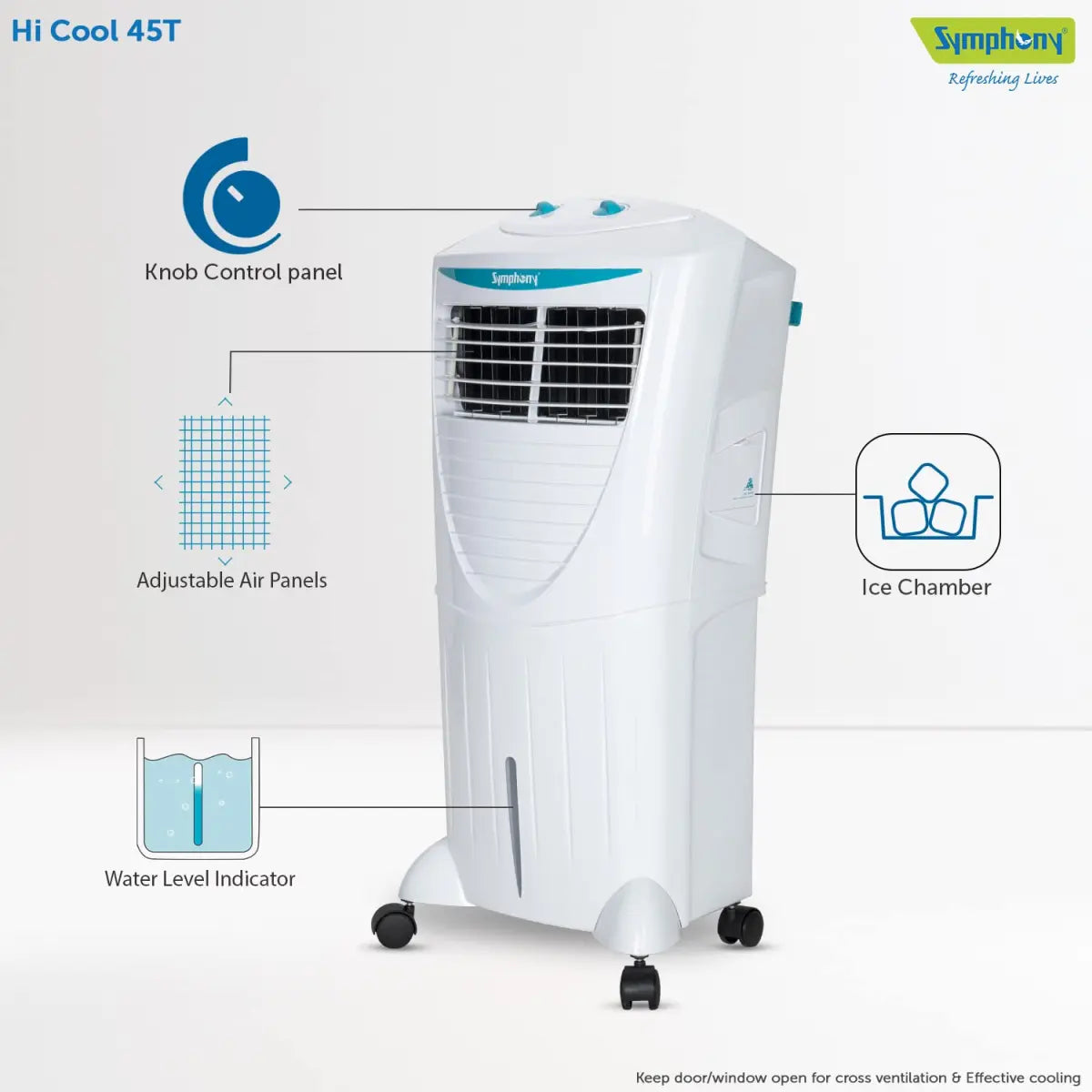 Symphony Hicool 45T Personal Air Cooler for Home with Honeycomb Pad (45L, White)