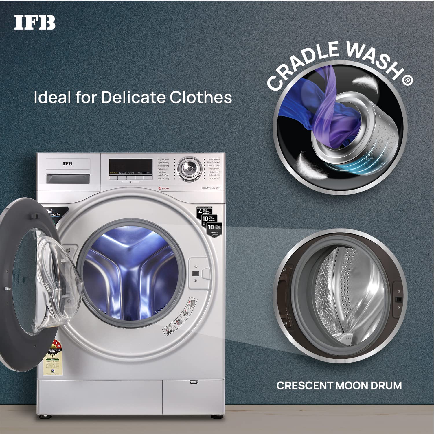 IFB 9 Kg 5 Star Front Load Washing Machine 2X Power Steam (EXECUTIVE SXS 9014, Silver, In-built Heater, 4 years Comprehensive Warranty)