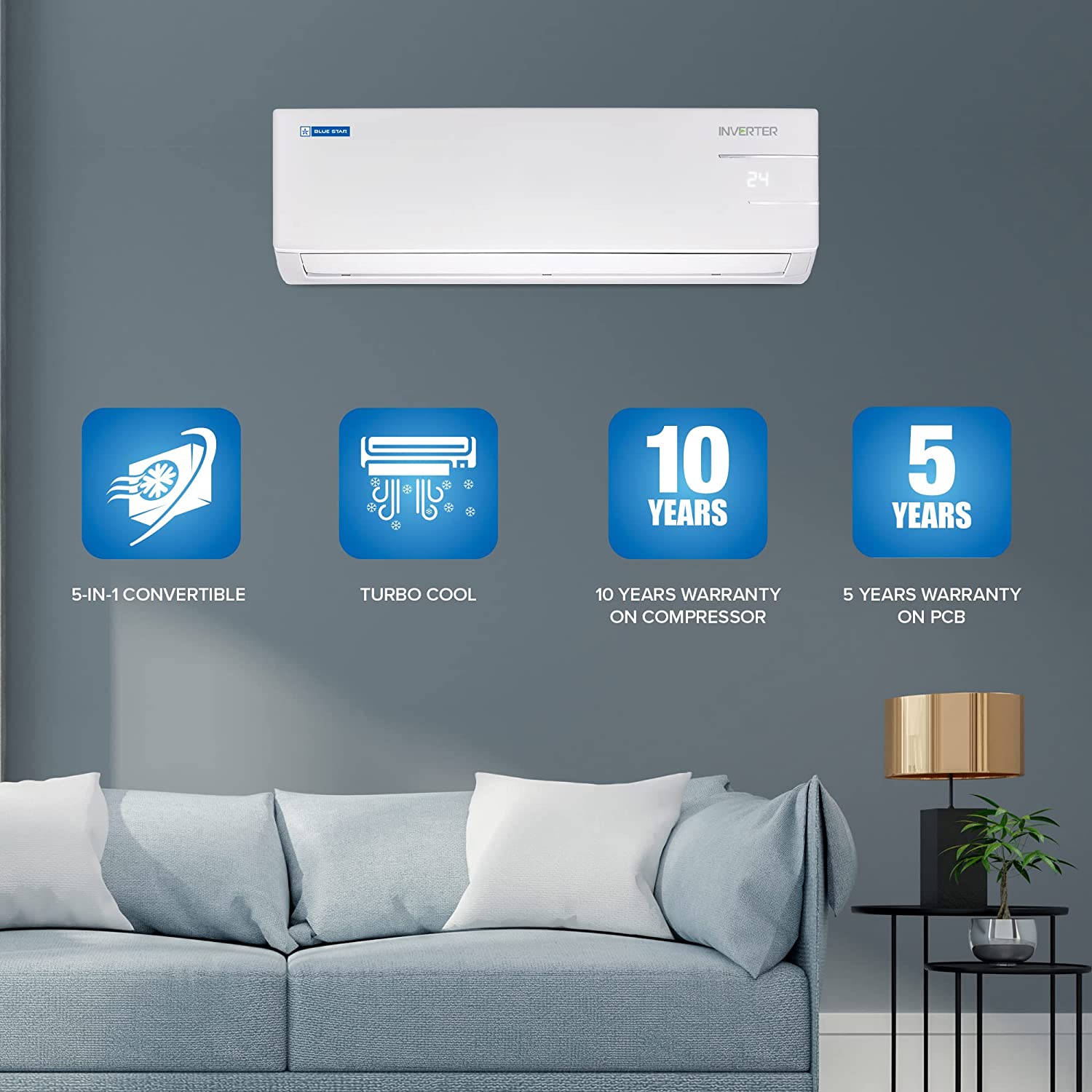 Blue star Inverter Split Ac  IC312YNU  1 Ton 3Star White