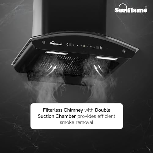 Sunflame Lamia 60 FL HAC TC Filterless Auto-Clean Kitchen Chimney | 60cm | 1400 m³/h High Suction Capacity | Gesture Control with Touch Panel |1-Year Comprehensive & 5-Year Motor Coverage