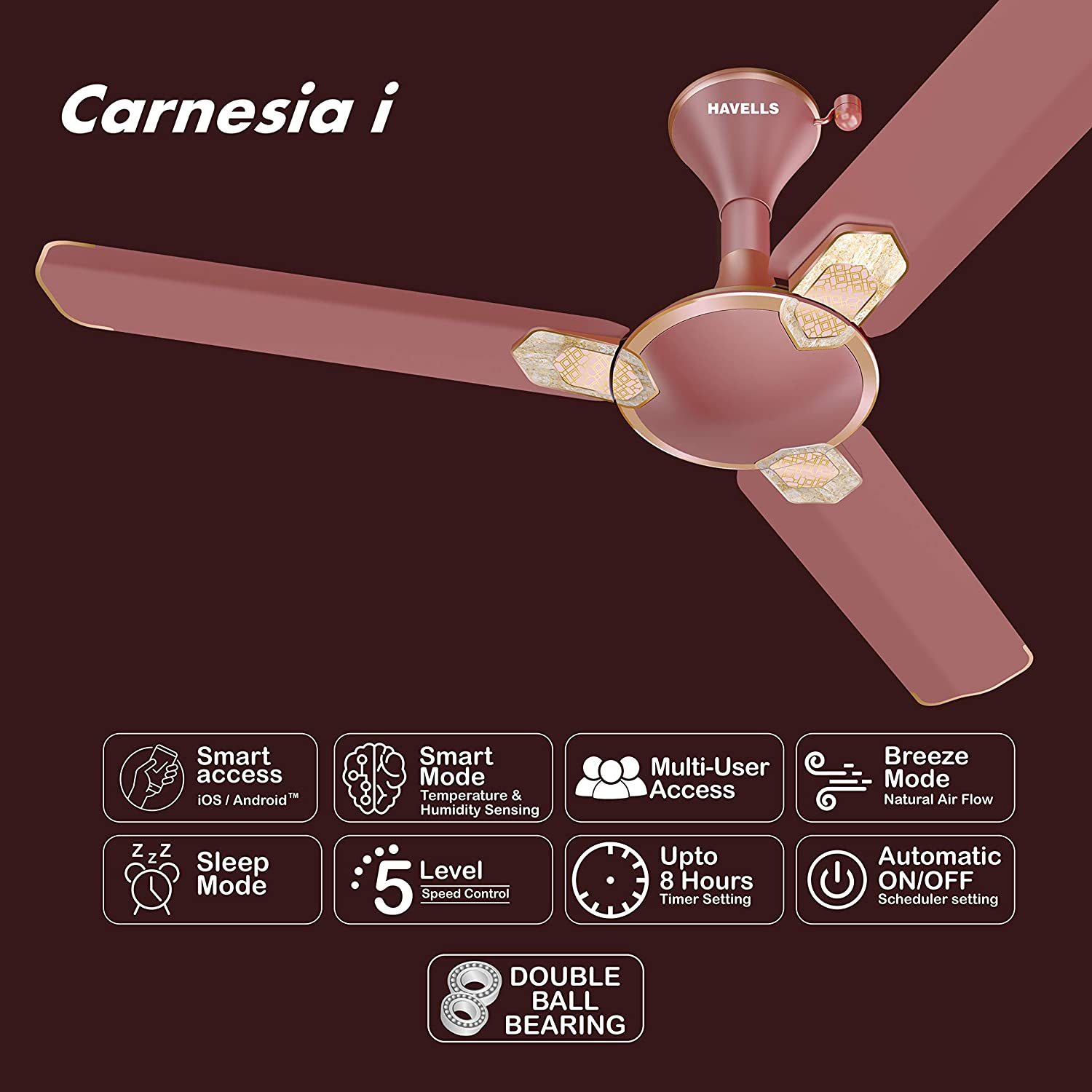 Havells Carnesia i 1200mm Ceiling Fan (Pearl Brown LT Copper)