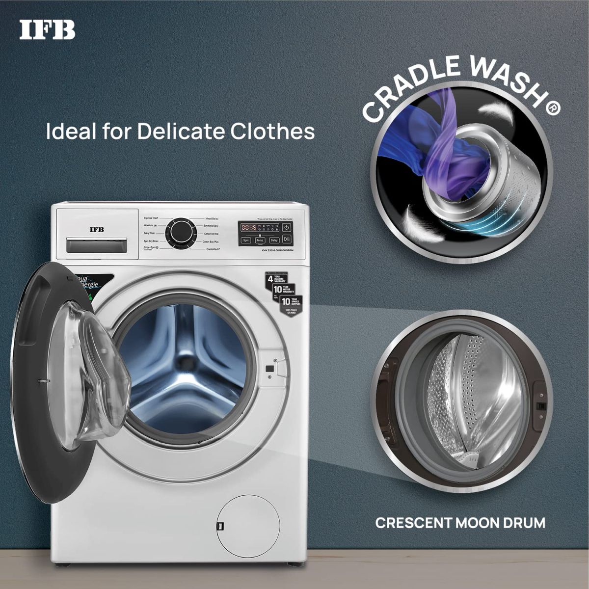 IFB 6 Kg 5 Star Fully-Automatic Front Loading Washing Machine (EVA ZXS, Silver, Cradle wash, 2D Wash technology)