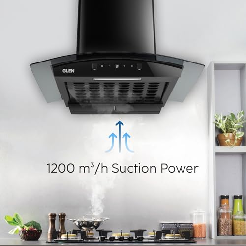 6058 Digital Display Curved Glass Filterless Auto Clean Wall Mounted Chimney 60CM (Black 1200 CMH)