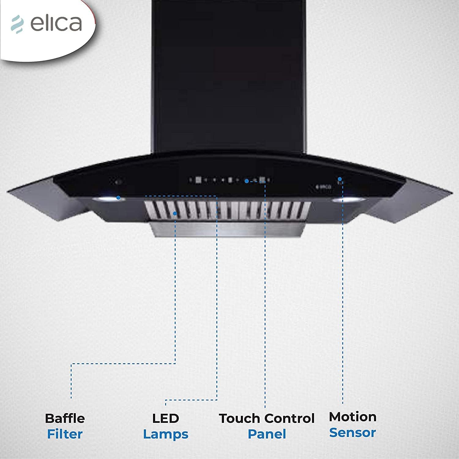 Elica 90 cm 1200 m3/hr Auto Clean Chimney with Free Kit (TBC HAC TOUCH BF 90 MS NERO, 2 BFs, Touch & MS Control, BK)