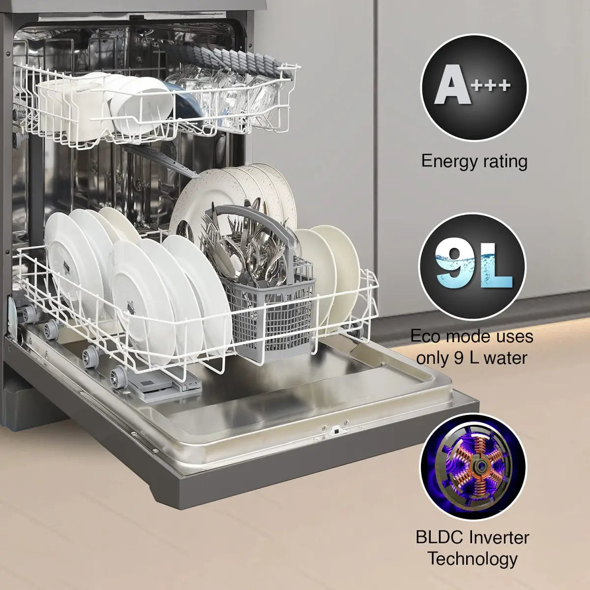 Godrej Eon Dishwasher | Steam Wash Technology |13 place setting | Perfect for Indian Kitchen| A+++ Energy rating | DWF EON VES 13Z STI GPGR