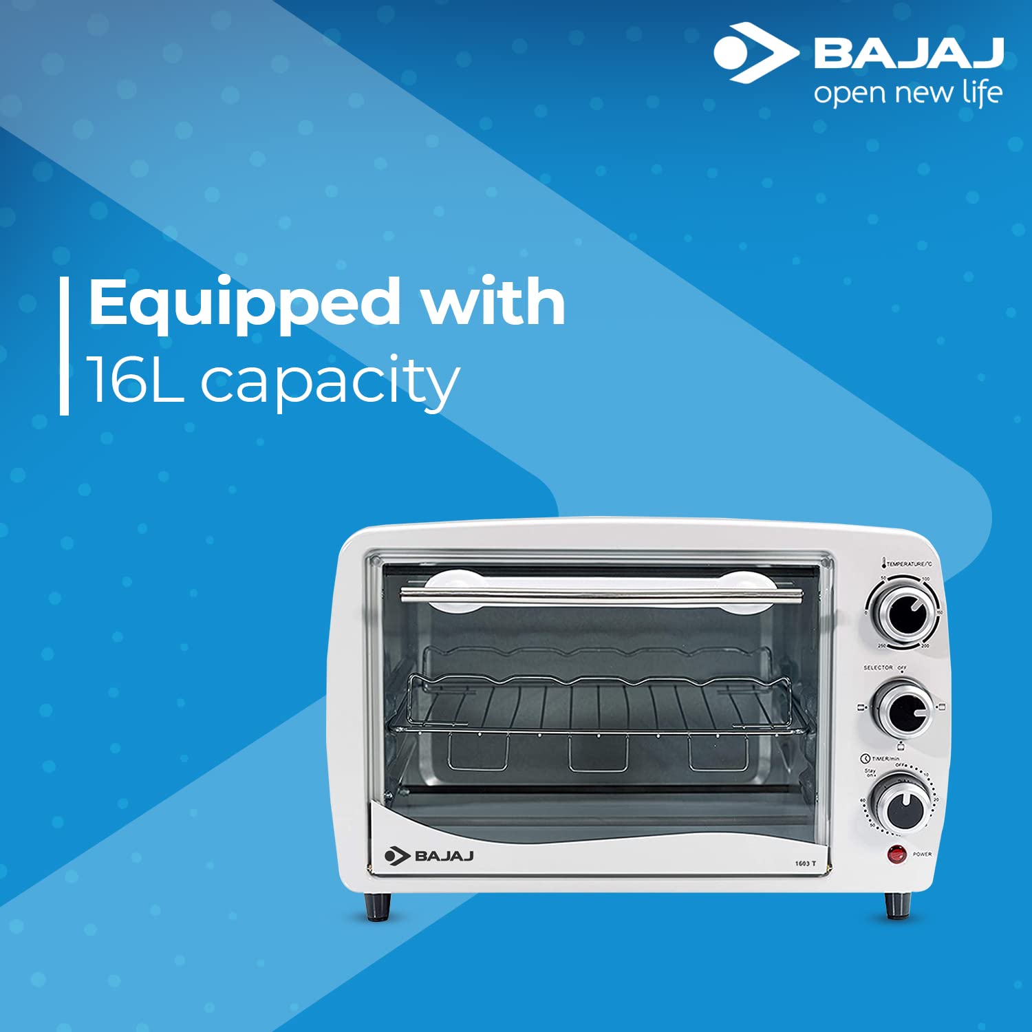 Bajaj 1603T 16 Litres Oven Toaster Grill (16L OTG) With Baking & Grilling Accessories| Oven For Kitchen With Transparent Glass Door| 2 Year Warranty by Bajaj| White