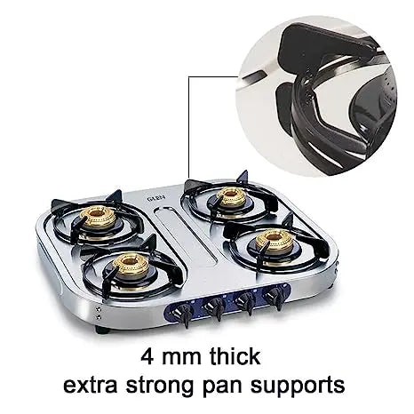 Glen 4 Burner Stainless Steel Gas Stove 1 High Flame 3 Brass Burners 2 year warranty (1044 HF)
