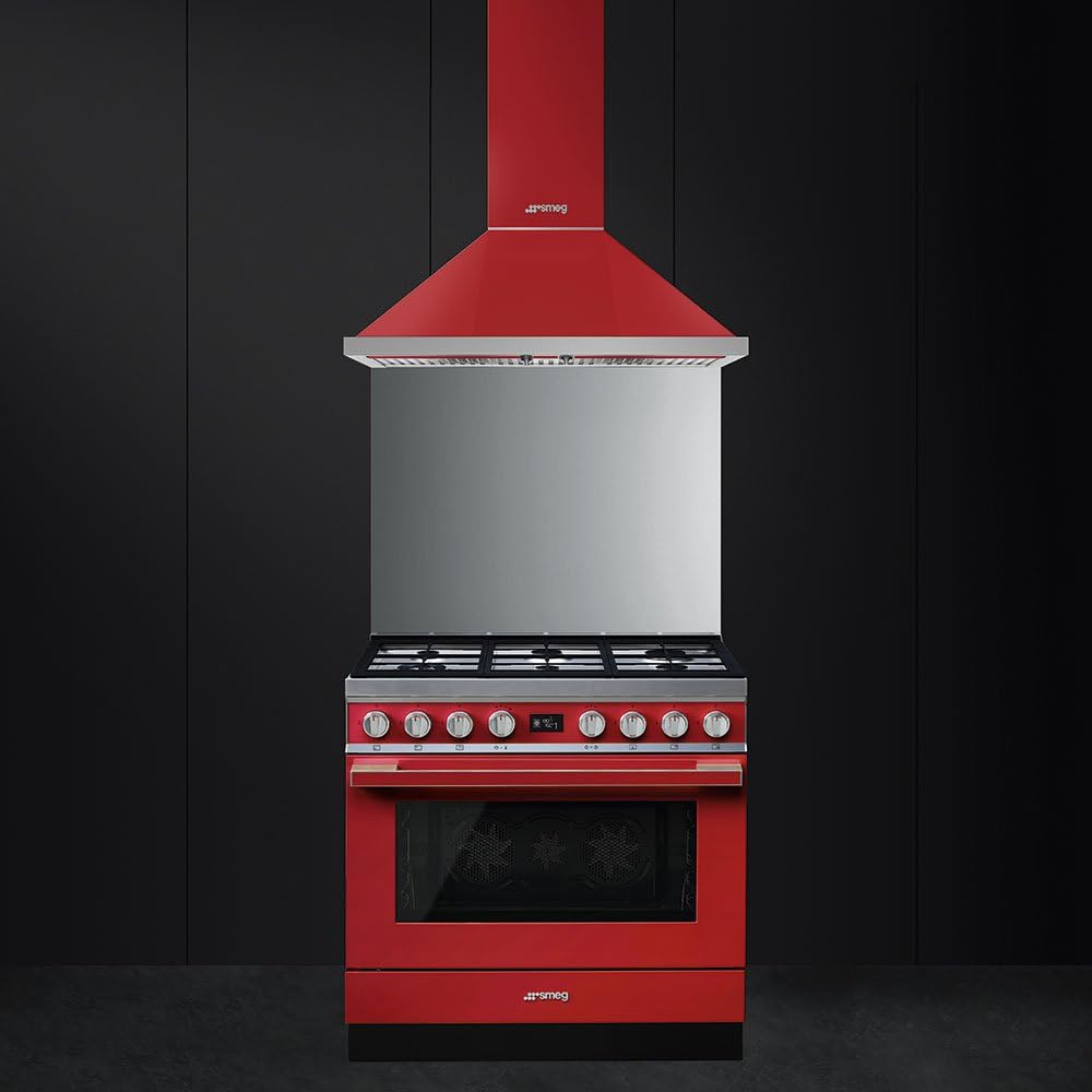 Smeg Portofino CPF9GMR 90cm Gas Cooker with 6 Burner Hob in Red