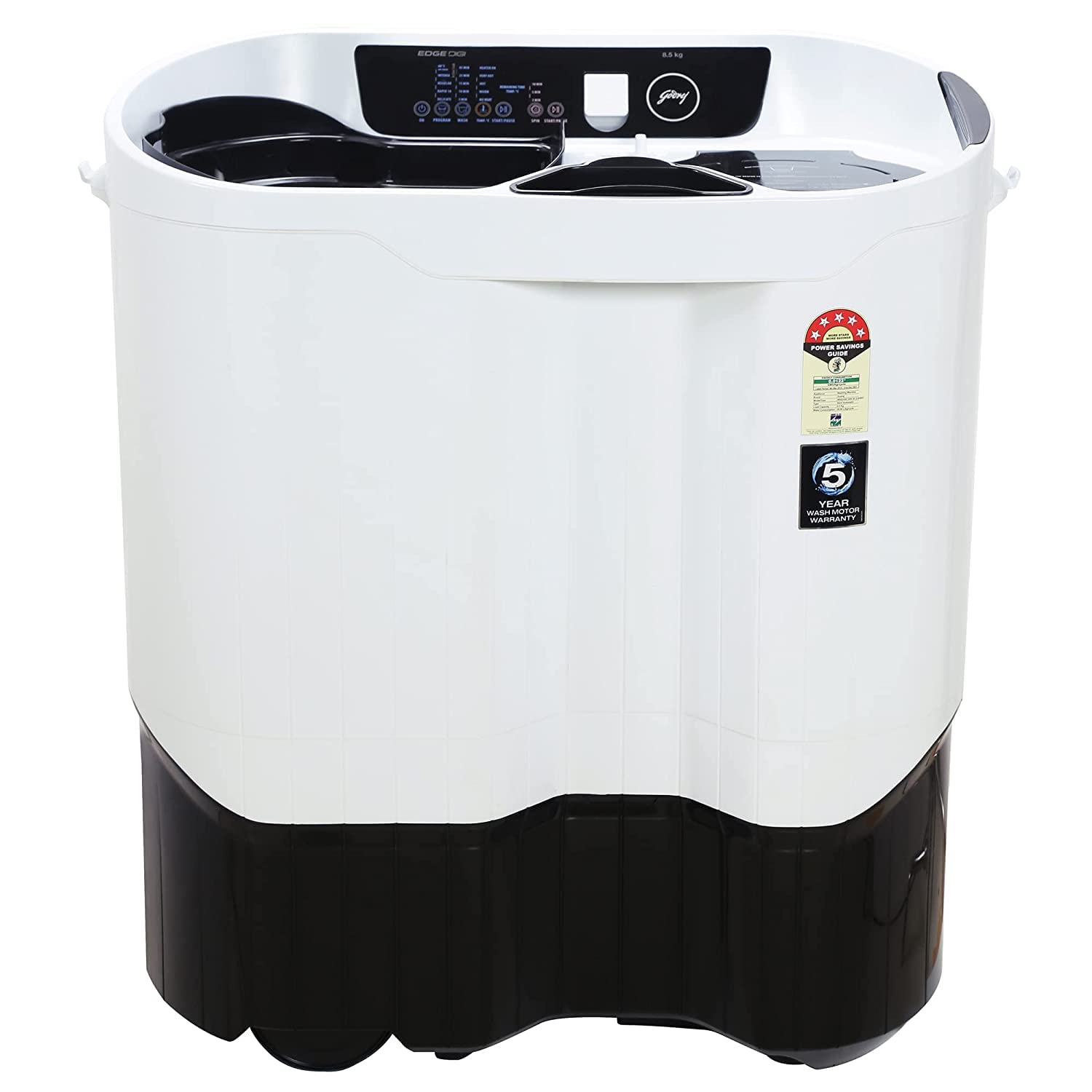 Godrej 8.5 Kg 5 Star With 60-degree Hot Wash Semi-Automatic Top Load, LED Digital Display Washing Machine (WSEDGE DIGI 85 5.0 PB2 M GPGR, Graphite Grey)