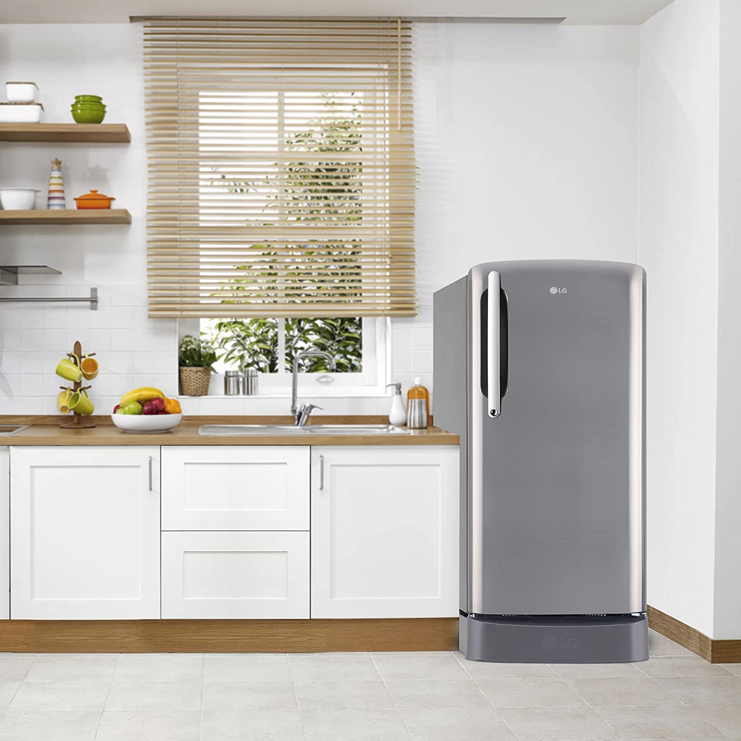 LG 201 L 5 Star Inverter Direct-Cool Single Door Refrigerator (GL-D211HPZZ, Shiny Steel, Base stand with drawer & Smart connect, Gross Volume- 204 L)