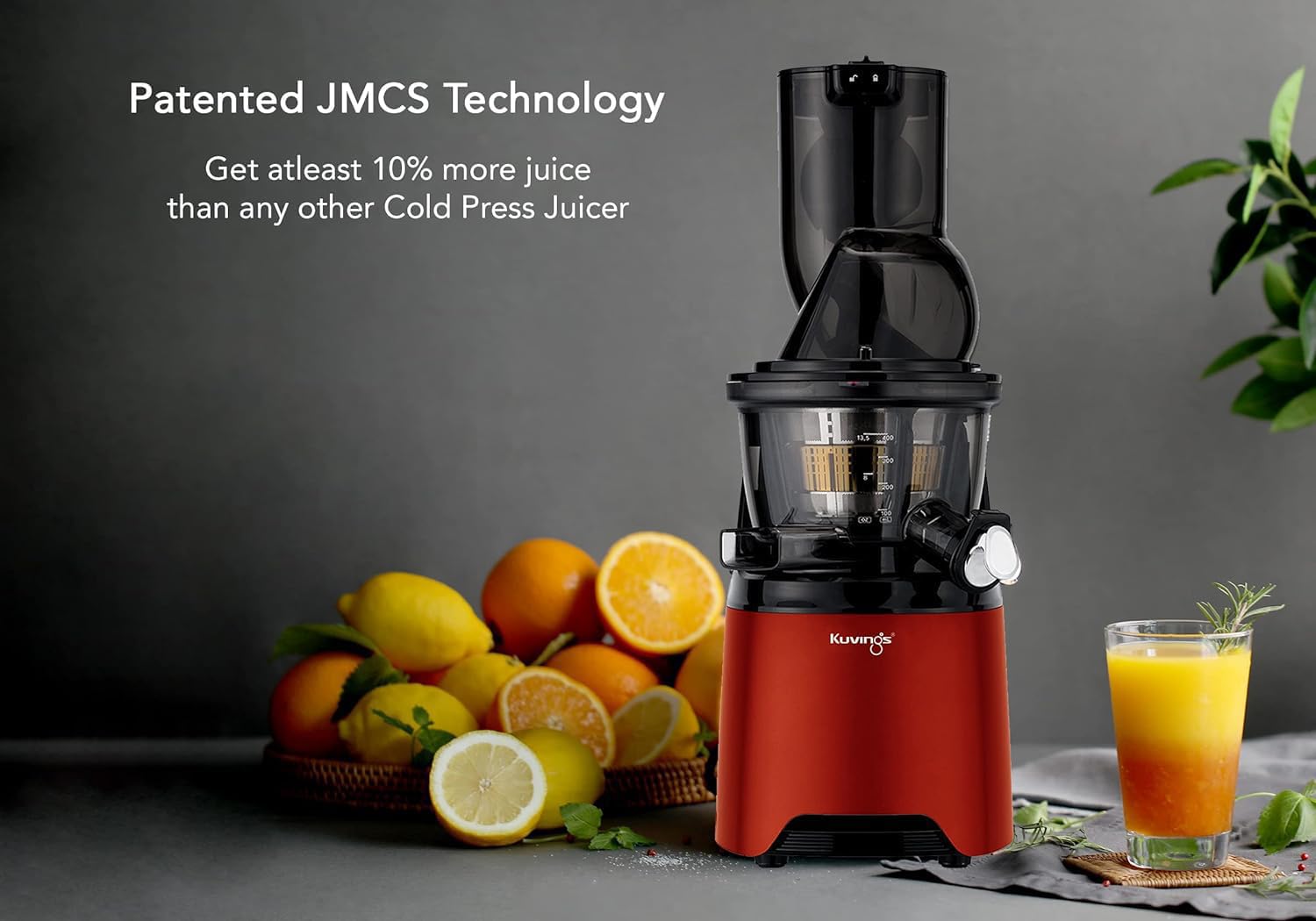 Kuvings Evo810 Red Professional Cold Press Juicer - World's Only with Patented Rubber & Silicon-Free Technology