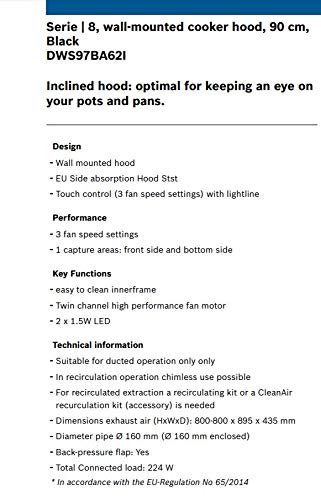 BOSCH 90cm filterless chimney with touch contrl DWS97BA62I