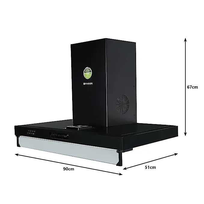 Faber 3 way suction chimney with Air purifier & Fan 90 cm,1095 m³/hr (HOOD 3N1 AEROST SPARK PRO 3D BK FT Baffle Filter Black)