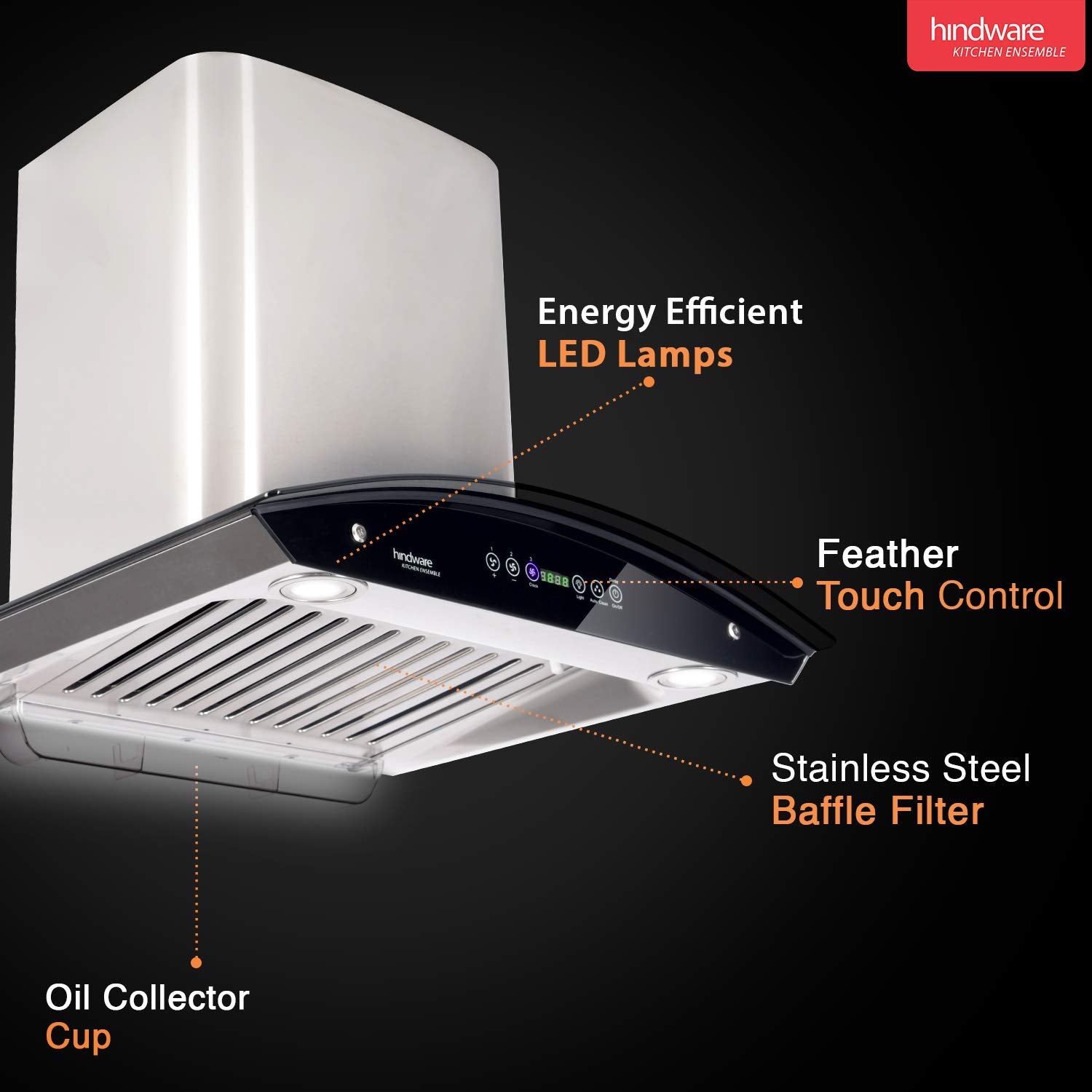 Hindware 60cm 1200 m3/hr Auto Clean Chimney (Cleo 60, 1 Baffle Filter, Steel/Grey)