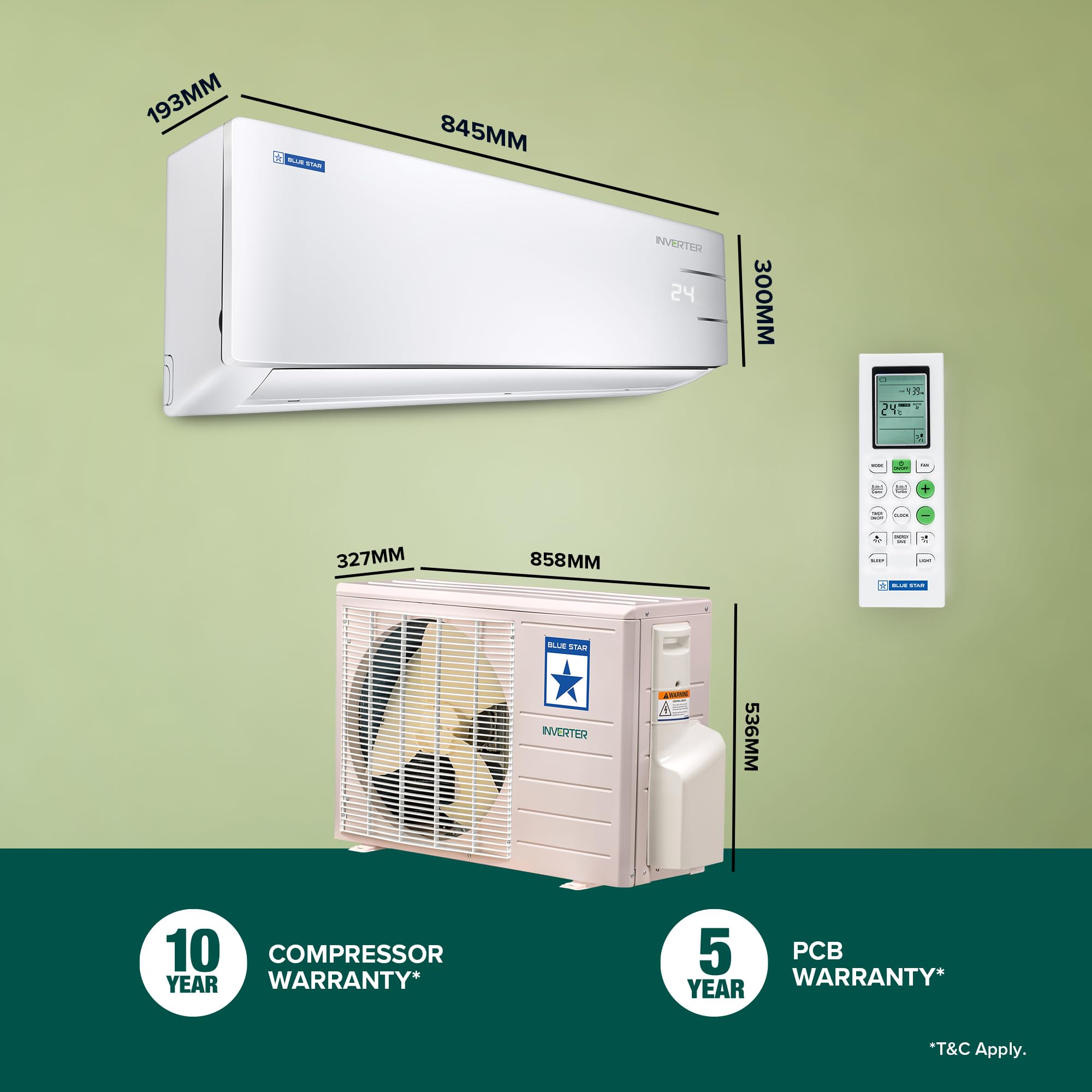 Blue Star 1.5 Ton 3 Star Inverter Split AC (Copper, Smart Ready, 5 in 1 Convertible, Turbo Cool, ID318YKU, 2023 Model, White)
