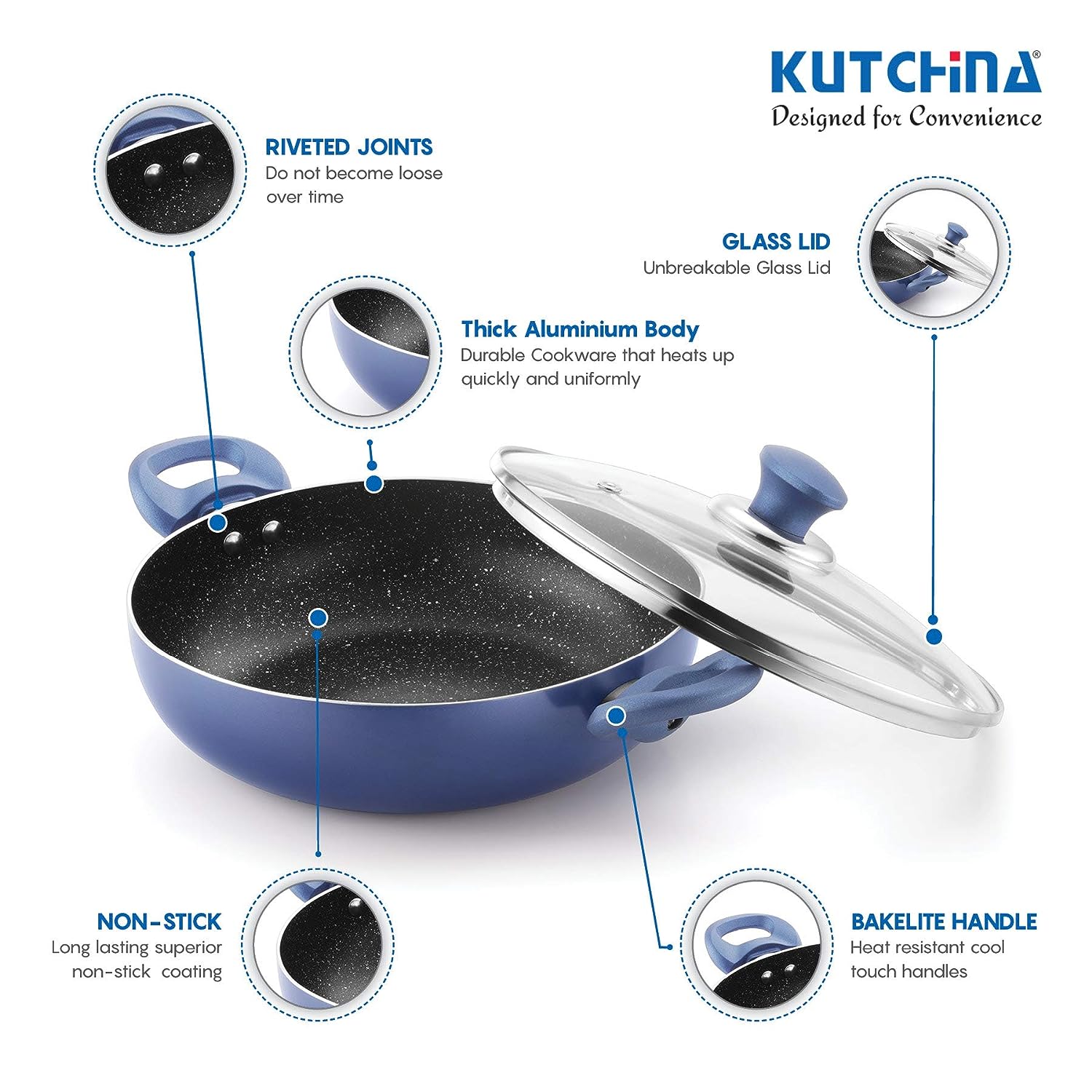 KUTCHINA Endura kadai Non Stick 30 CM, 4 Layered Non-Stick kadai with lid with Induction kadai& Non Stick kadaI