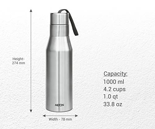 MILTON Super 1000 Stainless Steel Water Bottle, 1000 ml, Silver | Leak Proof | Office Bottle | Gym Bottle | Home | Kitchen | Hiking | Treking Bottle | Travel Bottle