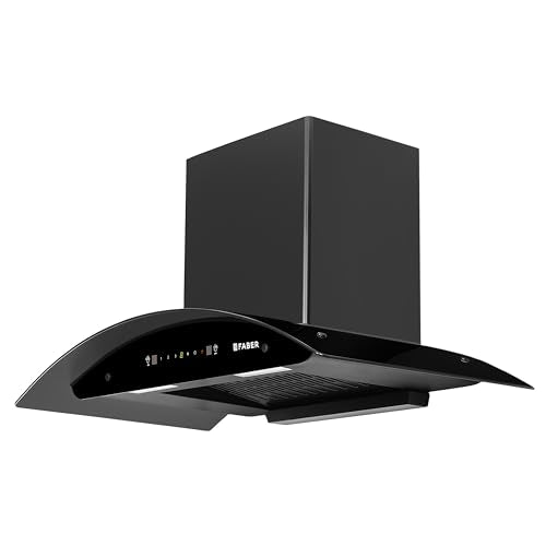Faber 90cm 1400 m³/hr Autoclean Kitchen Chimney|Broad Body|Curved Glass|Filterless |Touch & Gesture Control|Black Finish|12Yr Warranty on Motor 2Yr Comprehensive by Faber|HOOD TITANIUM IN HC