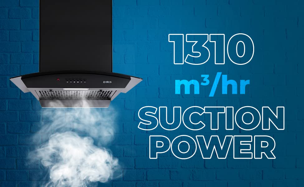 Elica 60 cm 1310 m3/hr Filterless Auto Clean Chimney (FLCG PB 600 HAC NERO, Push Button Control, Black)