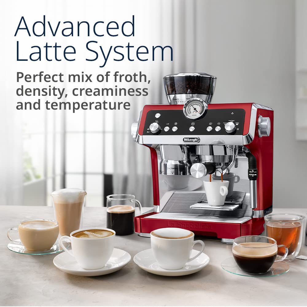 DELONGHI Pump Coffee Machine, 1450W, Integrated Coffee Grinder, EC9335.R(Red)