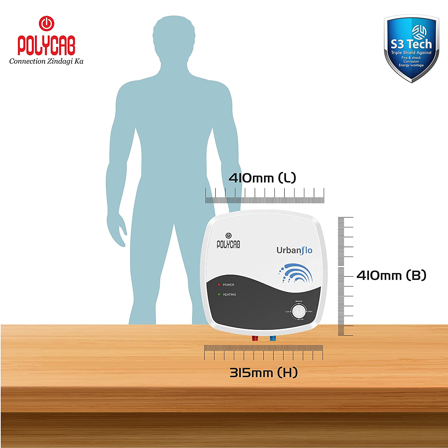 Polycab Urbanflo 15 L Storage Water Heater (Geyser 15 litres), (White Grey),2 Yr Warranty