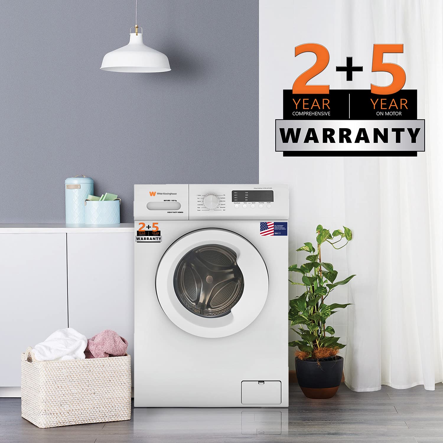 White Westinghouse 10.5kg Ultra Smart dry Fully Automatic Front Load with In-Built Heater Washing Machine, Large (HDF1050/ WHITE/In Built Heater)