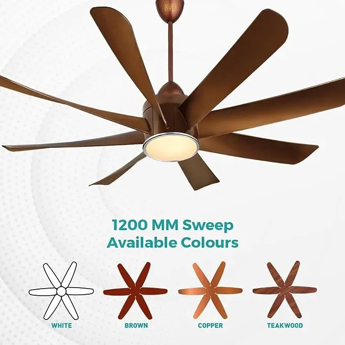 KUHL Platin D18 Stylish BLDC Fan | Low Power 30W | High Air Flow | 8 Aerodynamic ABS Blades | Low Noise | Down Light | 1200 mm sweep | Operate on Remote-Mobile-Alexa | Reverse Mode |5 Star Rated| Brow