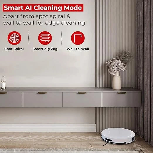 MILAGROW Seagull Agua Full Wet & Dry Robotic Vacuum Cleaner, 100ml Water Tank, 1500Pa Suction, Gyro Mapping, Self Charge, 3 Modes, APP & Remote (White)