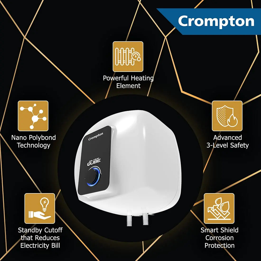 Crompton Solarium Qube 10-L 5 Star Rated Storage Water Heater (White)